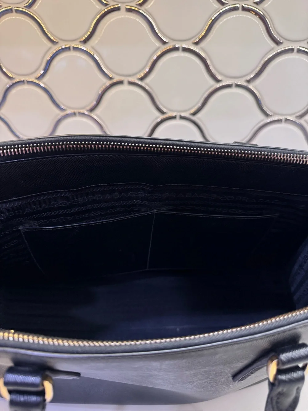 Authentic Prada Black Saffiano Leather Galleria Crossbody Bag with Gold Hardware